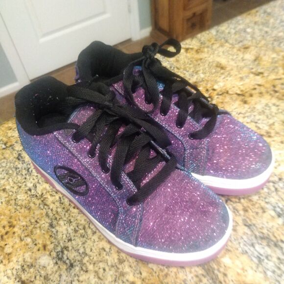 Heelys Girls Split Purple Aqua Skate Shoes Glitter Roller Shoes Size Youth 4 - Picture 2 of 12